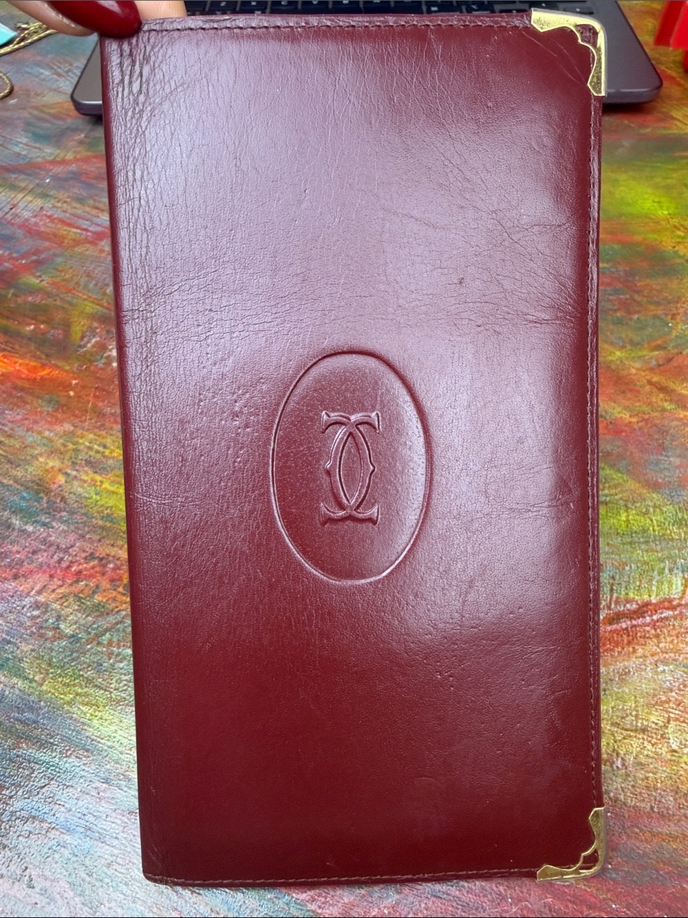 Must De Cartier Leather Bifold Long Wallet Color Bordeaux Gold Tone metal Auth.
